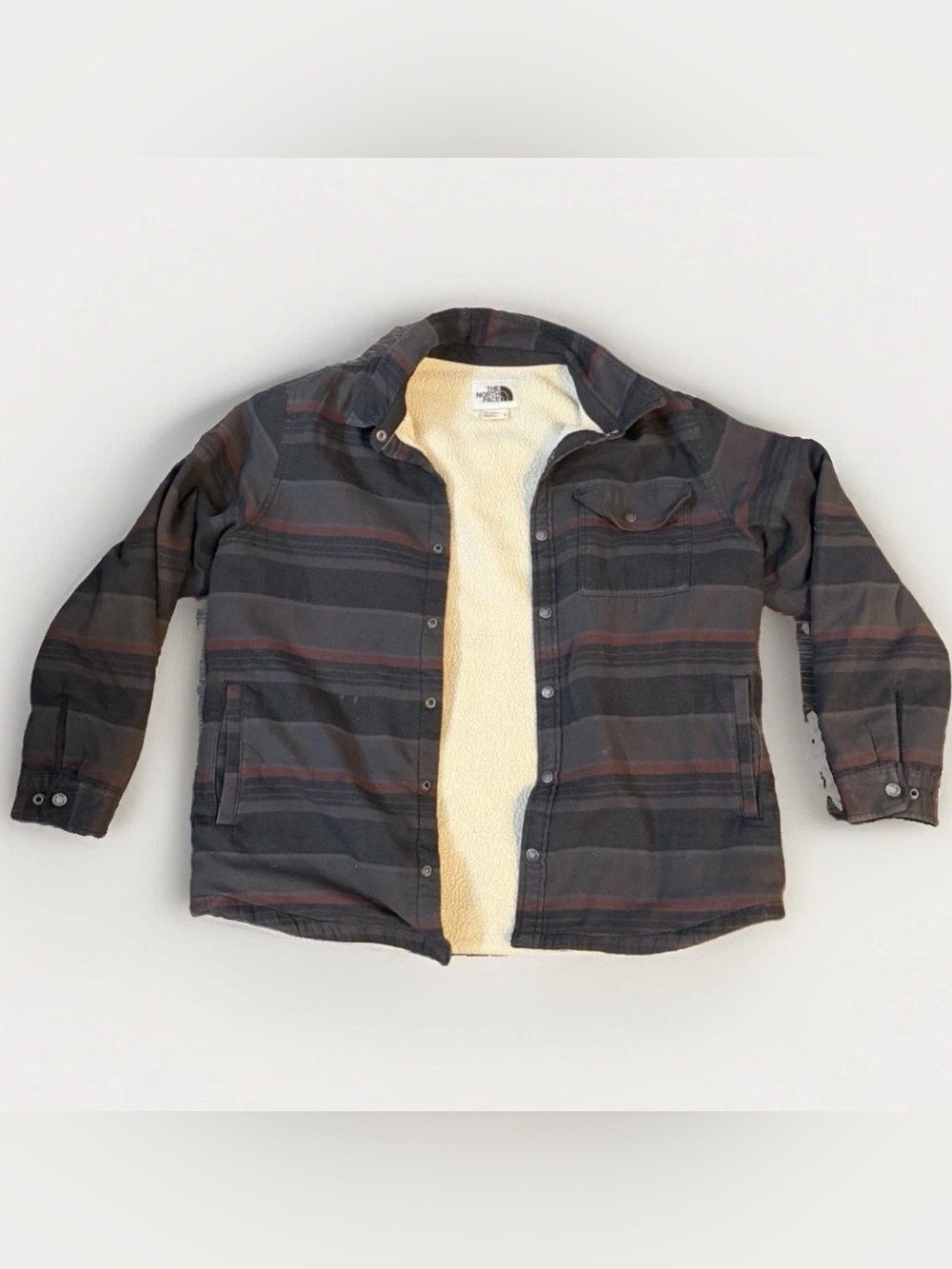The North Face Mens XL Sherpa Lined Plaid Shacket Snap Front Shirt Jacket